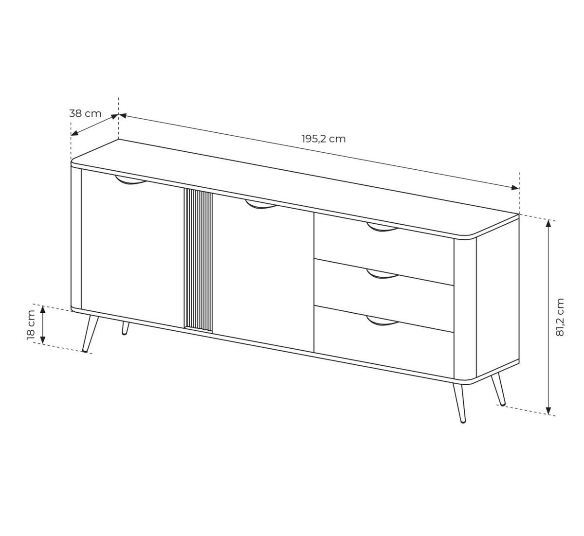 SIDEBOARD VERIS Braun 195x38x81 cm - Braun, Holzwerkstoff (195/81/38cm) - FURNLUX