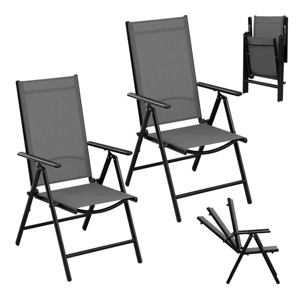 GARTENSTUHL 2ER SET Faltbar 7-fach Verstellbar 150 kg - Grau, Metall (55/106/67cm) - Kaket