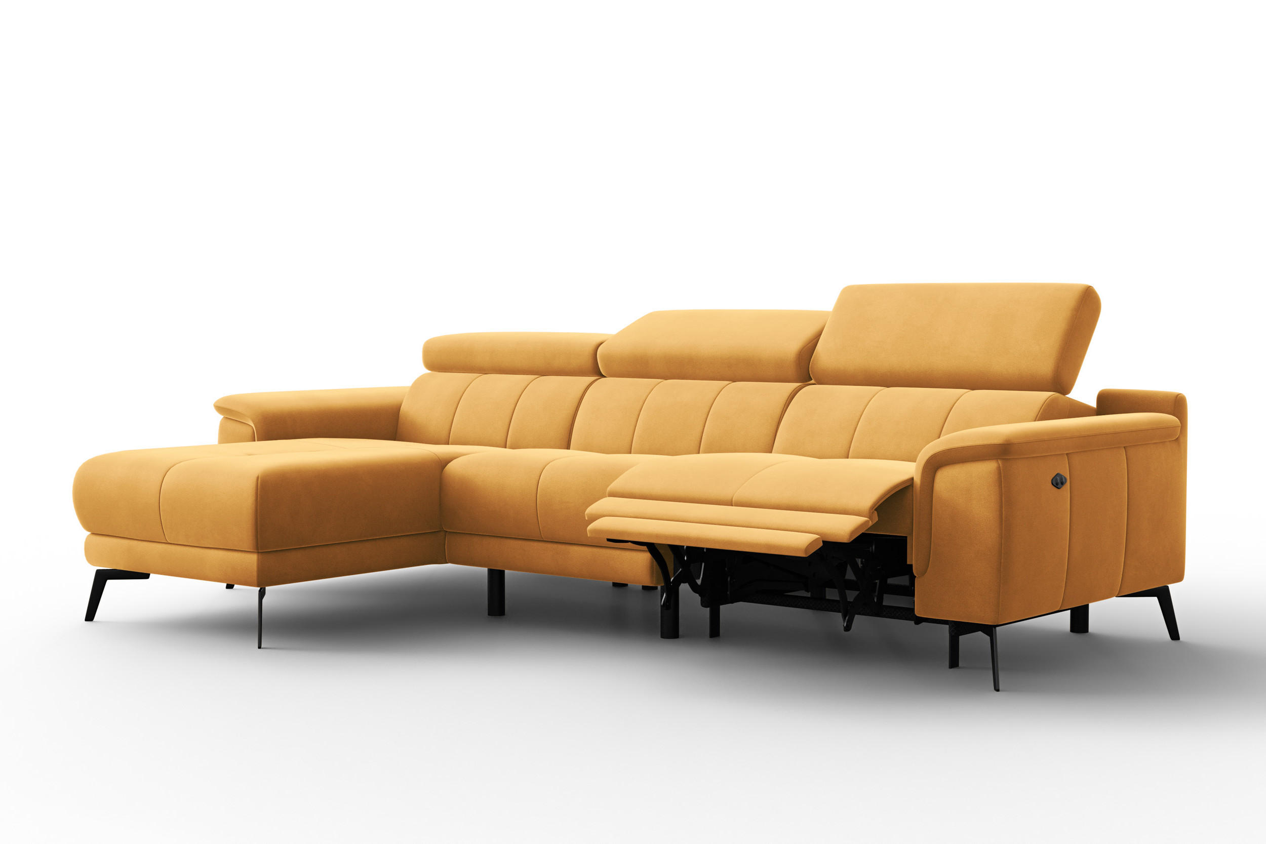 ECKSOFA FIERO 4-Sitzer LINKS, Gelber Veloursstoff - Gelb/Schwarz, Holz/Textil (288/170cm) - Courtois Laville
