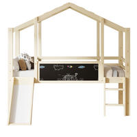HOCHBETT 90/200 cm aus Massivholz mit Rutsche und Tafel im Hausdesign - Naturfarben, Holz (90/200cm) - Flora Grace