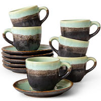KAFFEETASSE PRIMA, mit Untertasse, 6-tlg, Salbeigrün - Salbeigrün, Keramik (11/7/9cm) - KONSIMO®