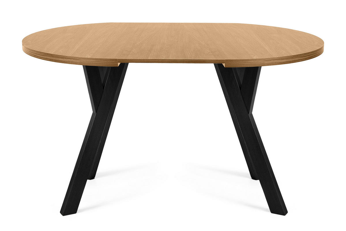 ESSTISCH INDAGA Ausziehbar 100-180cm Rund, Goldene eiche/schwarz - Eichefarben/Schwarz, Holz (100/180/75cm) - KONSIMO®