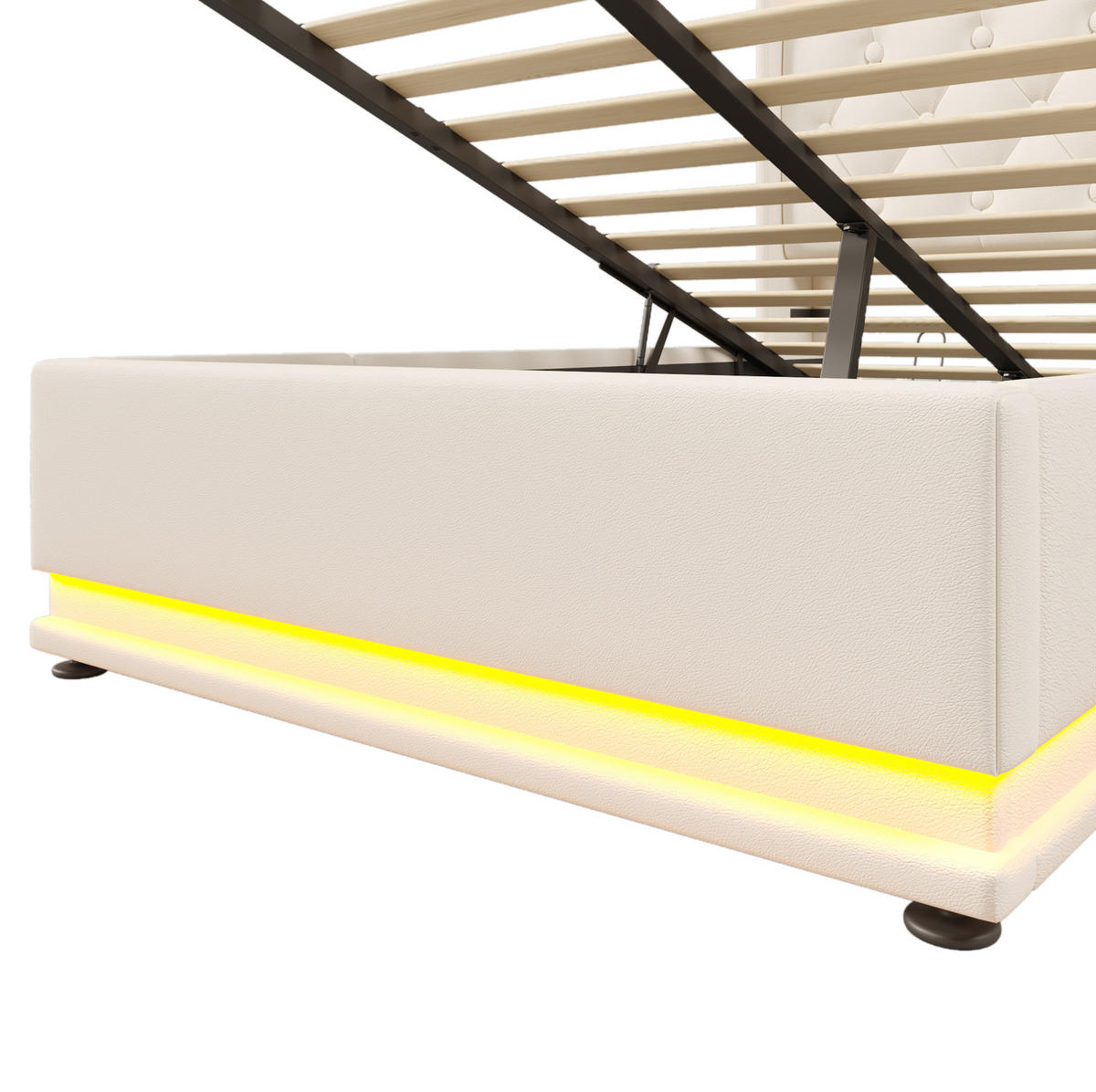 POLSTERBETT aus Kunstleder 90x200 cm in Weiß mit LED-Beleuchtung & USB-C - Weiß, Leder (90/200cm) - Modfu