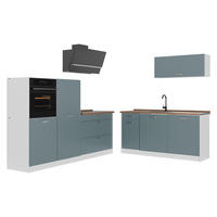 KÜCHENZEILE R-Line, Blau-Grau/Weiß, 220 cm ohne Arbeitsplatte - Blaugrau/Weiß, Holzwerkstoff (220/143/46cm) - Vicco