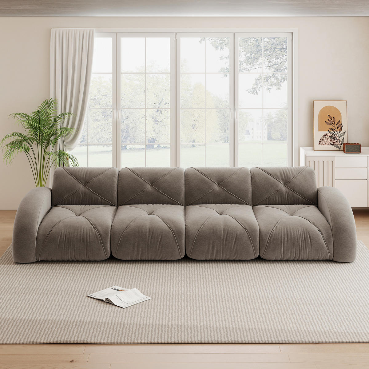 4-SITZER SOFA Chenille Taupe - Braun, Textil (358/76/95cm) - WISHDOR