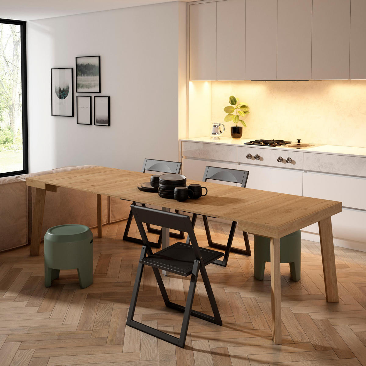 KONSOLENTISCH ausziehbar 58 bis 262cm, für 12 Gäste, eiche, 90/58/73cm - Eichefarben, Holzwerkstoff (90/262/73cm) - Skraut Home