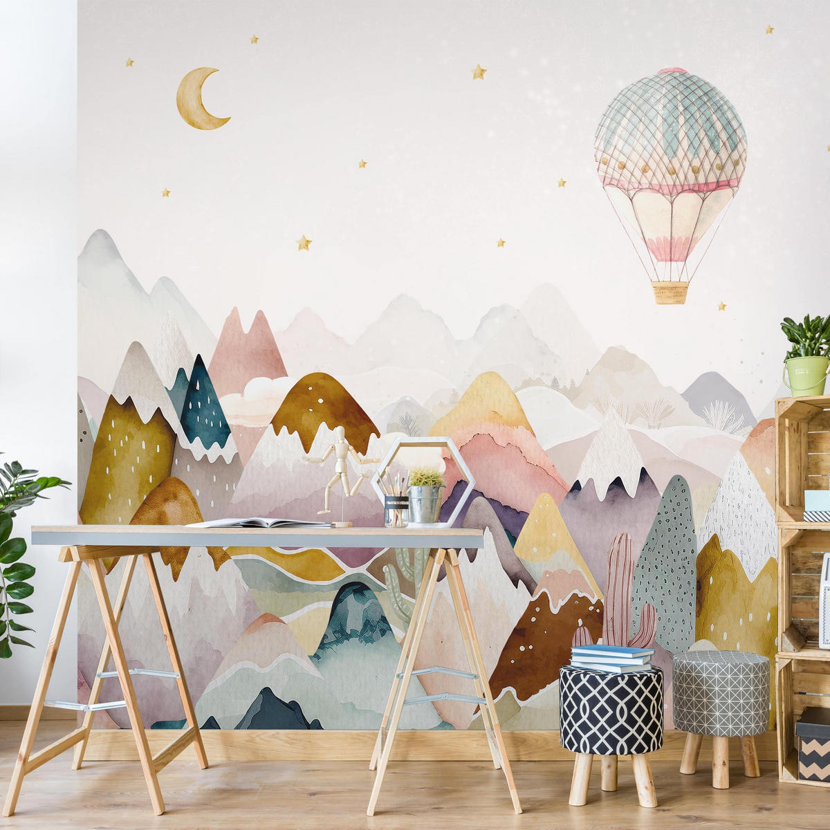 FOTOTAPETE Boho Berglandschaft 240/240 cm - Multicolor, Papier (240/240cm) - Bilderwelten