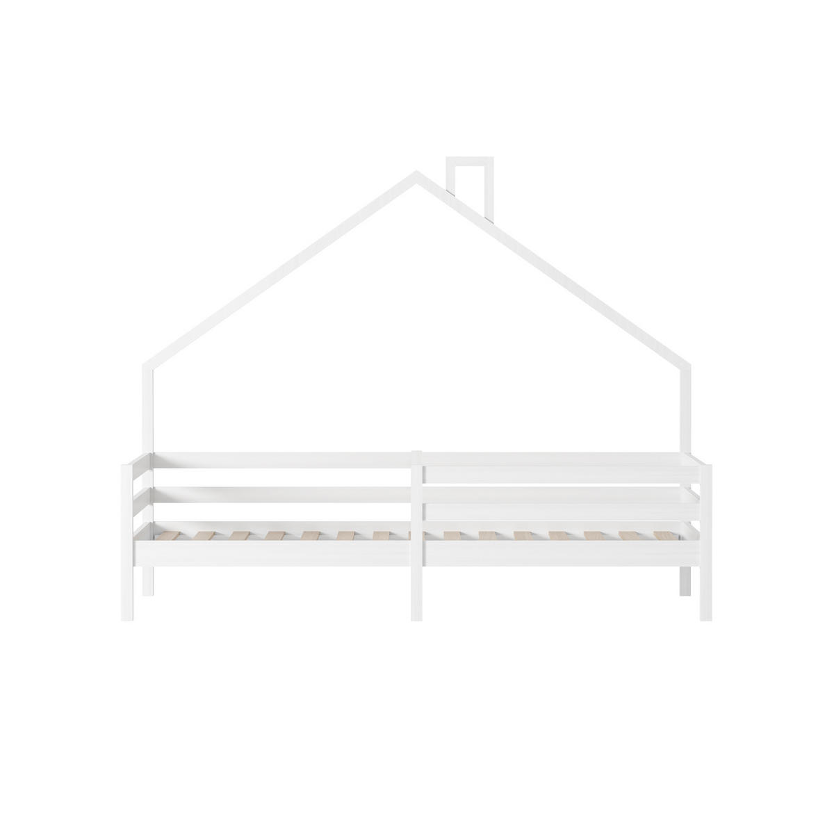 HAUSBETT 90x200cm mit Rausfallschutz und Lattenrost, Weiß - Weiß, Holz (90/200cm)