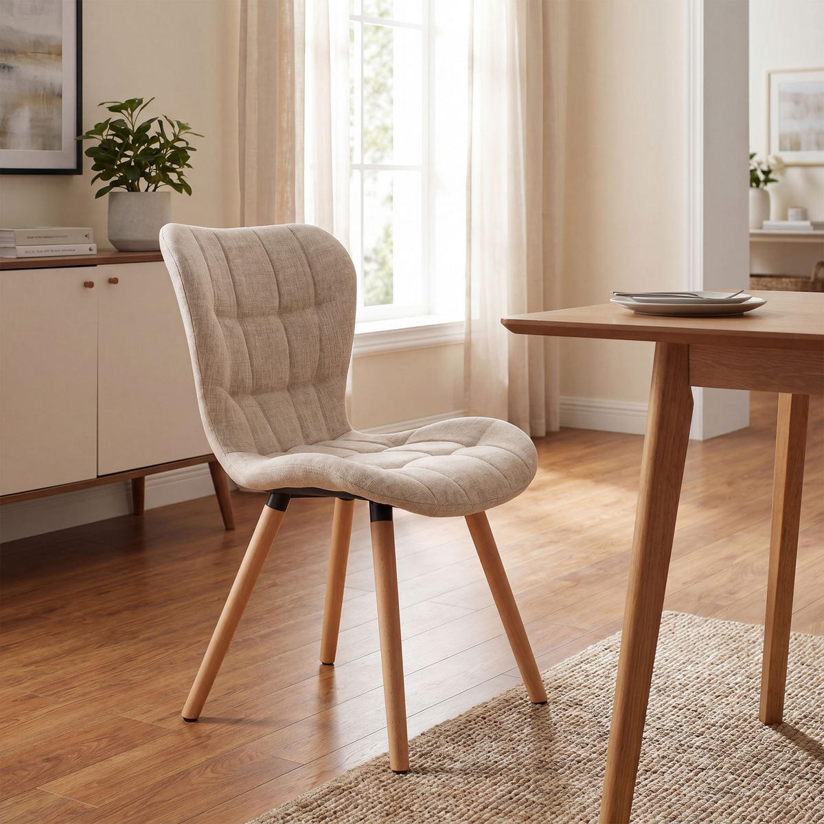 STUHL Stoff creme - Eukalyptusholzfarben/Creme, Holz/Textil (50/88/63cm) - CLP