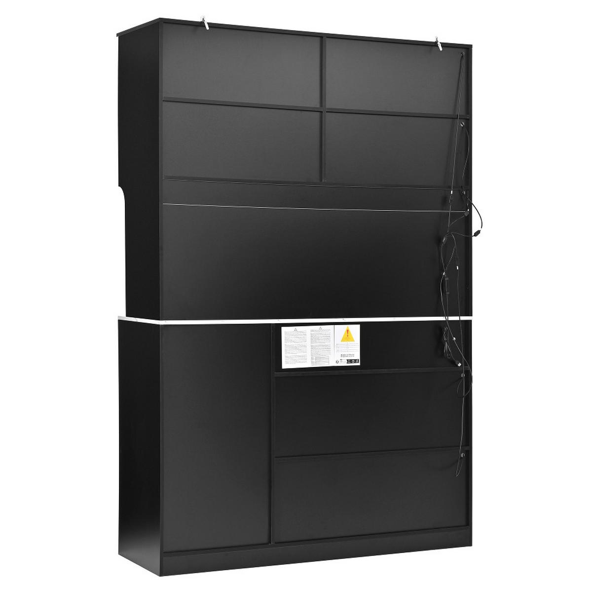 KÜCHENSCHRANK Vitrine Sideboard mit LED-Beleuchtung, Marmoroptik, MDF Schwarz-Weiß, 120/180/40 cm - Schwarz, Kunststoff (40/180/120cm) - Rolipo