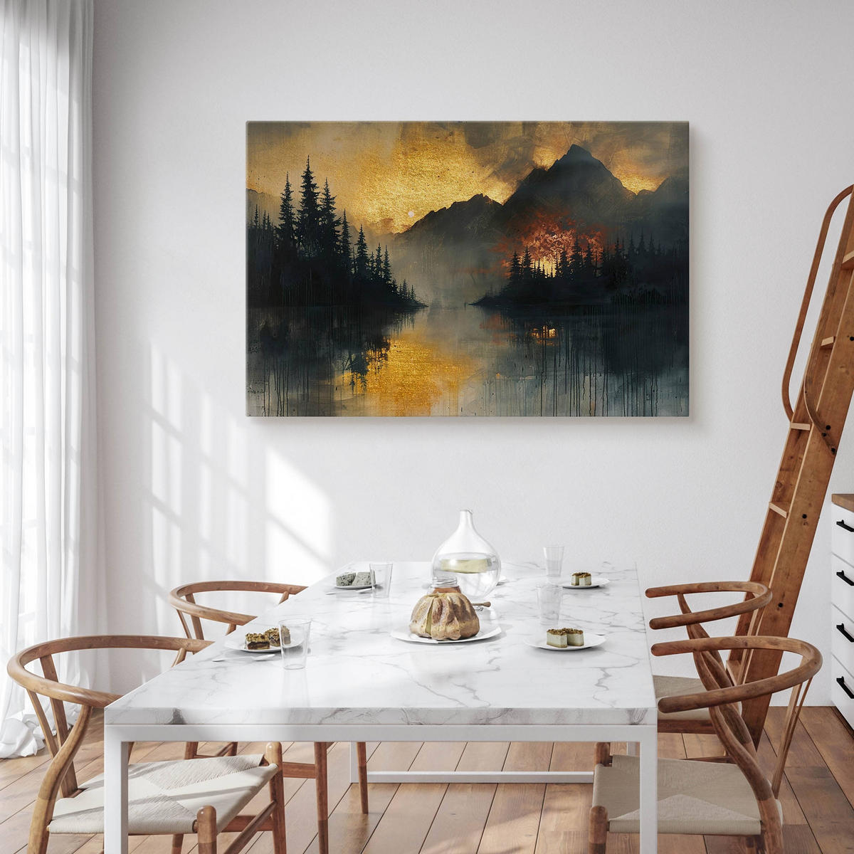 LEINWANDBILD Berge Wald Landschaft Glamour Stil 30x20 cm - Beige/Schwarz, Textil (30/20cm) - Muralo
