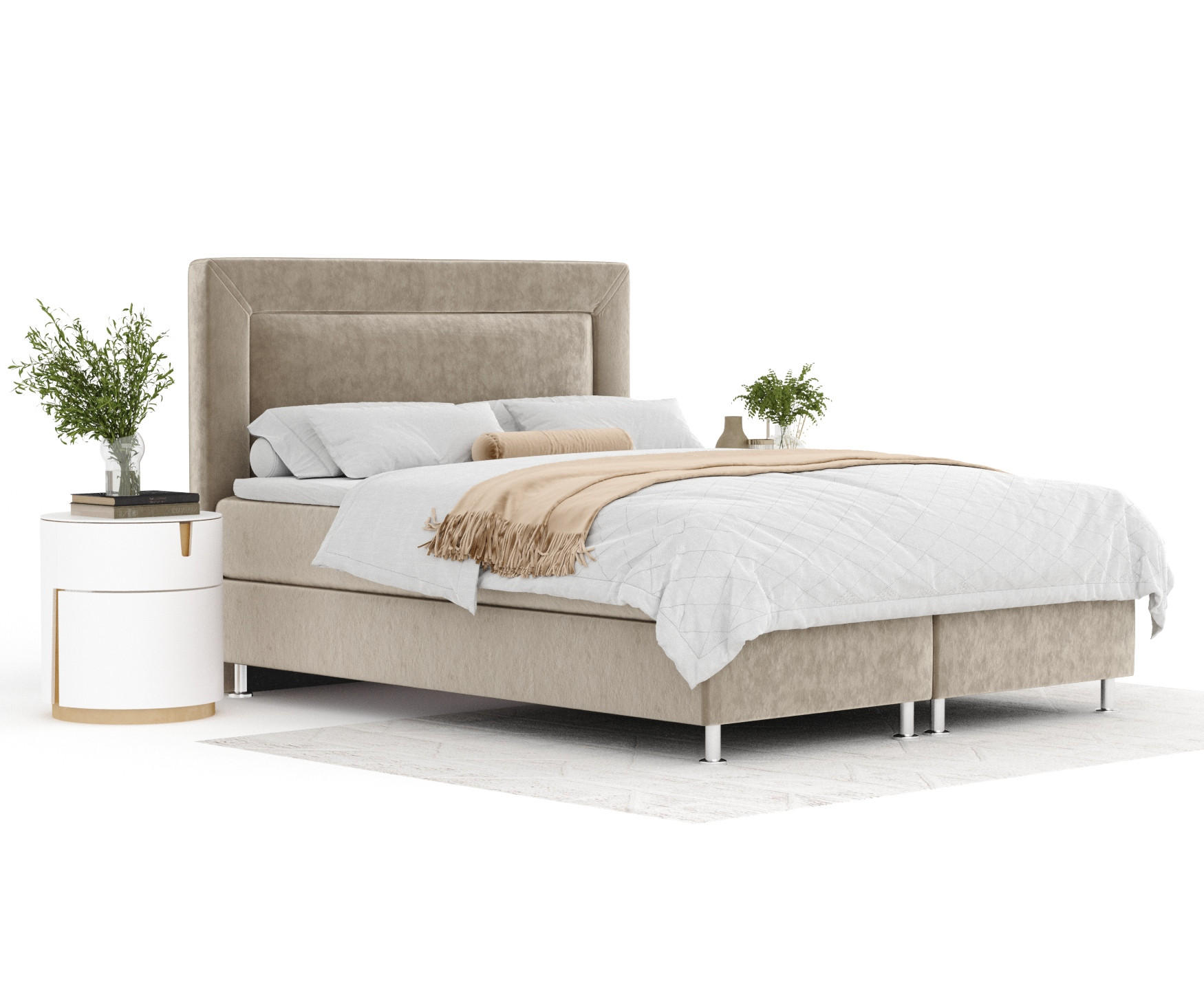 BOXSPRINGBETT Laguno Beige 160/200 cm mit Latex-Topper - Beige/Silberfarben, Holz/Holzwerkstoff (160/200cm) - Maison de Reve