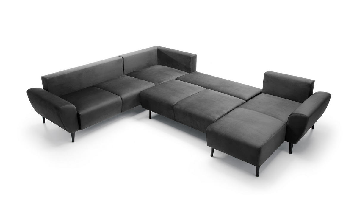 ECKSOFA BOSCO U-Form, Monolith-Stoff, freistehend, mit verstellbaren Kopfstützen, Sofa für Familien, Größe: 340x270x98cm, Farbe: Grau - Grau, Holz/Textil (340/270cm) - DomoHome