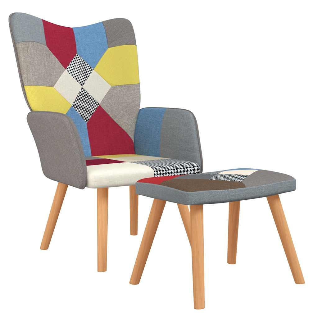 RELAXSESSEL Mit Hocker Patchwork Stoff - Multicolor/Braun, Holz/Textil (69/95.5/61.5cm) - vidaXL