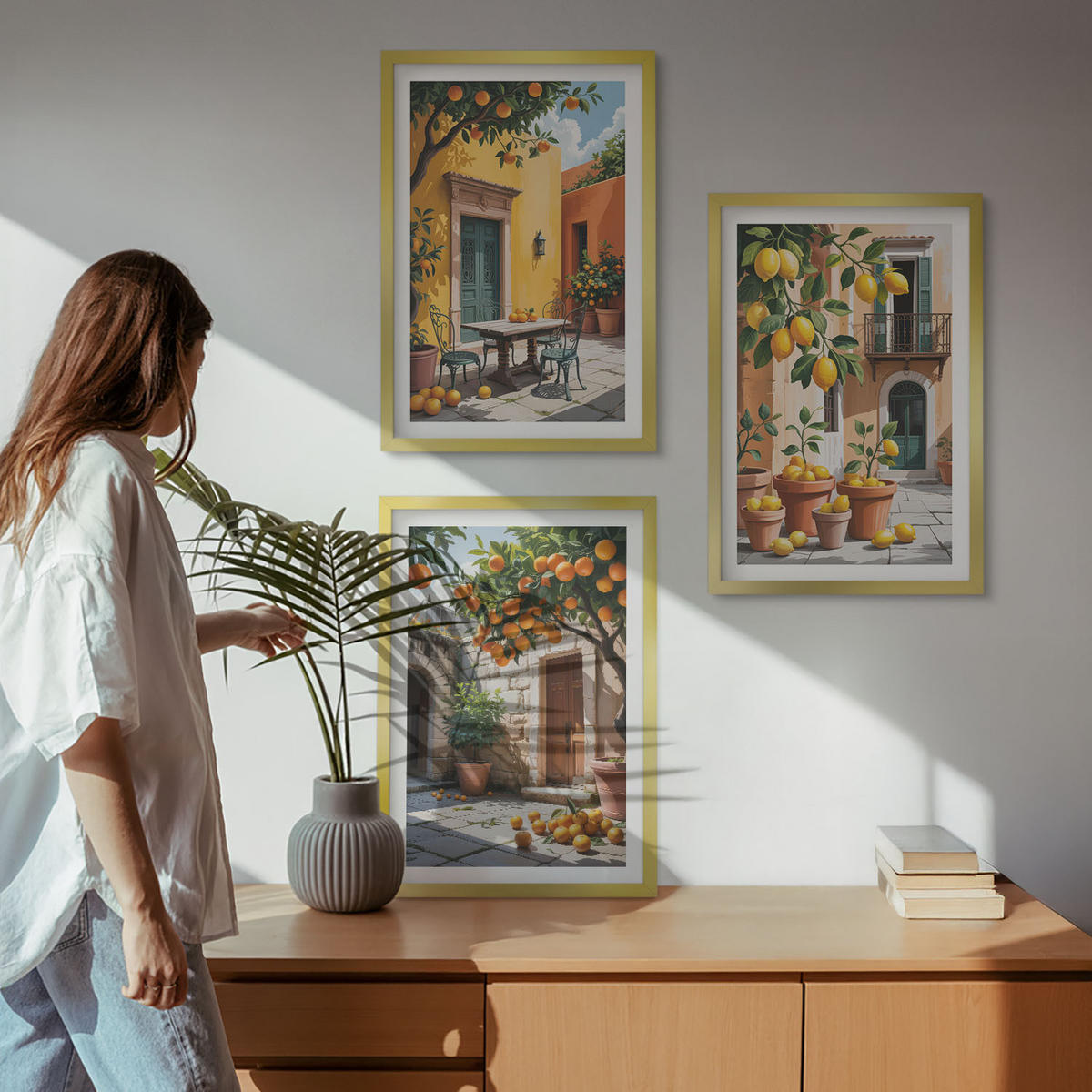 WANDBILDER 3er Set - 40x60 cm Goldrahmen - Zitrusfrüchte im Garten - Goldfarben, Kunststoff (40/60cm) - ArtPrintCave
