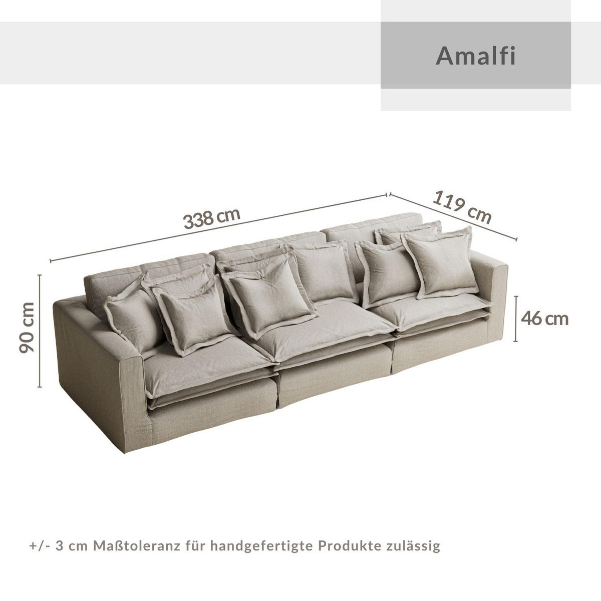 6-SITZER SOFA Amalfi Hellbraun Webstoff - Schwarz/Braun, Holz/Holzwerkstoff (338/90/119cm) - Maison de Reve