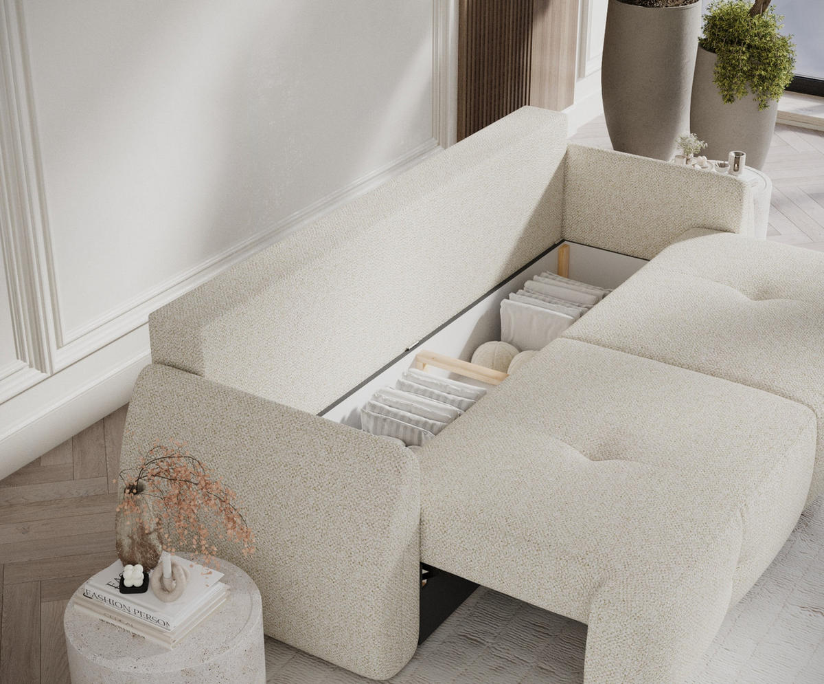 SCHLAFSOFA Loca Creme Plüschstoff - Creme/Schwarz, Holz/Holzwerkstoff (248/92/103cm) - Maison de Reve