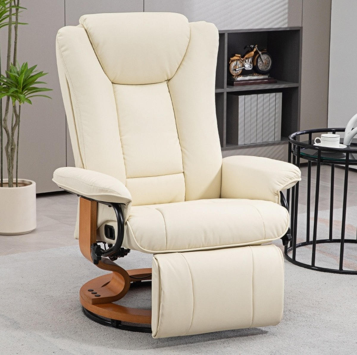 RELAXSESSEL Kunstleder mit Liegefunktion, Fußstütze 78/88/103 cm Cremeweiß - Creme, Kunststoff (88/103/78cm) - Redom