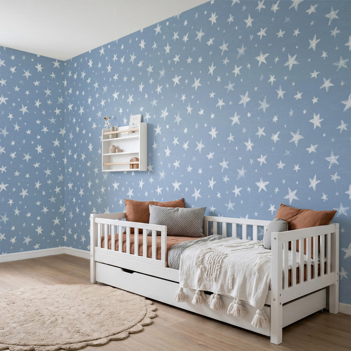 KINDERTAPETE - Sterne - Muster - Blau - 500x260 cm - Hellblau, Papier (500/260cm) - OnlyWow