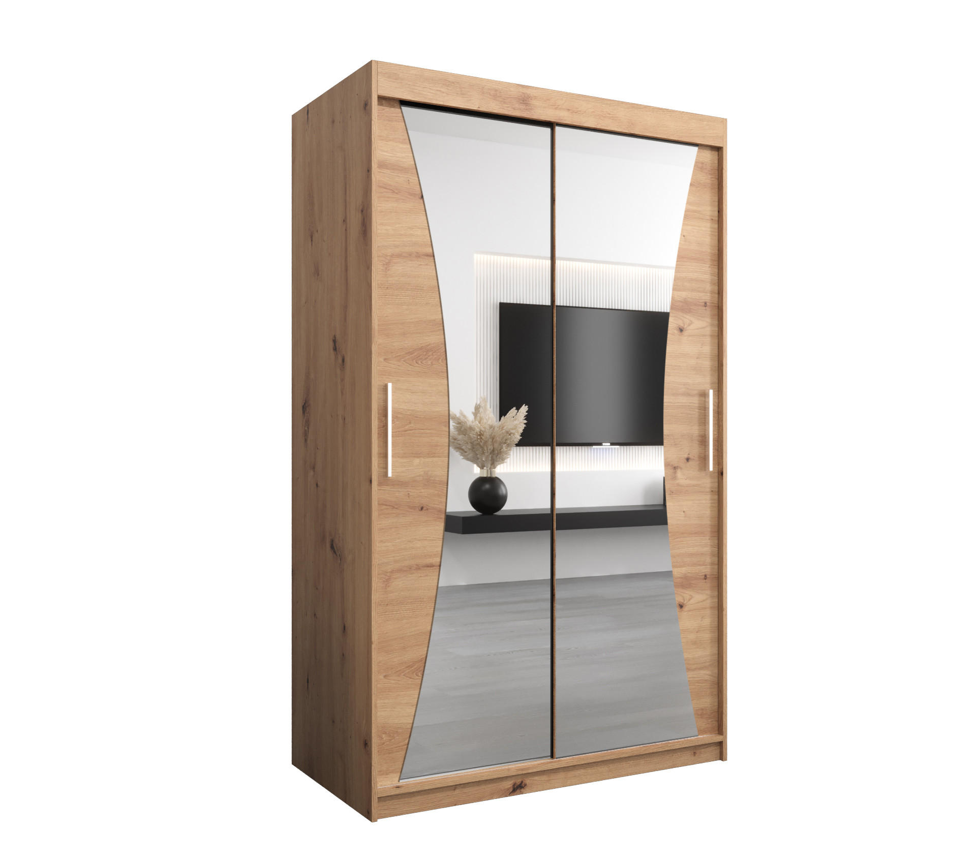 SCHWEBETÜRENSCHRANK 200/120/62 2-türig - Silberfarben/Eiche Artisan, Holz/Kunststoff (120/200/62cm) - Abiks Möbel
