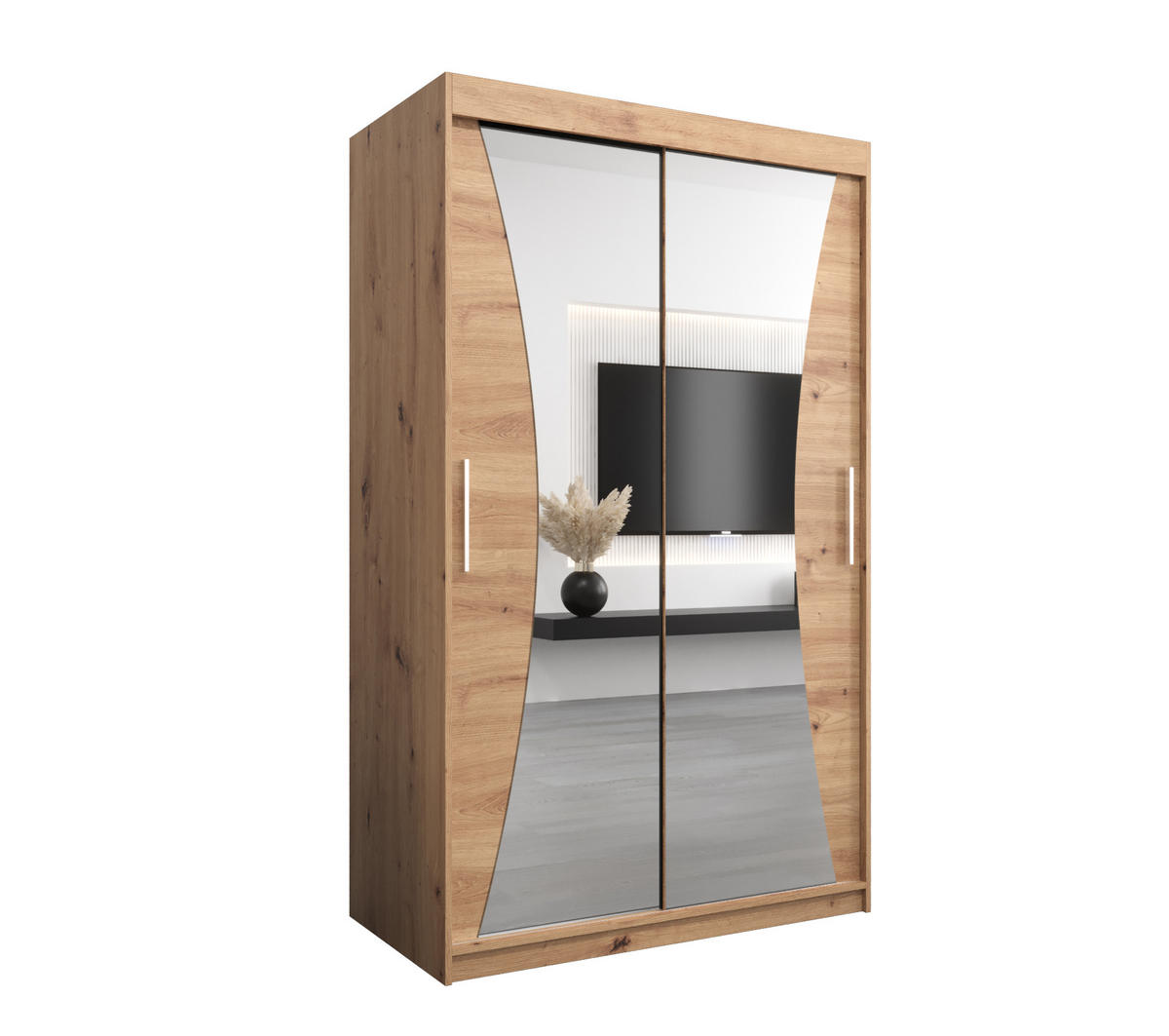 SCHWEBETÜRENSCHRANK 200/120/62 2-türig - Silberfarben/Eiche Artisan, Holz/Kunststoff (120/200/62cm) - Abiks Möbel