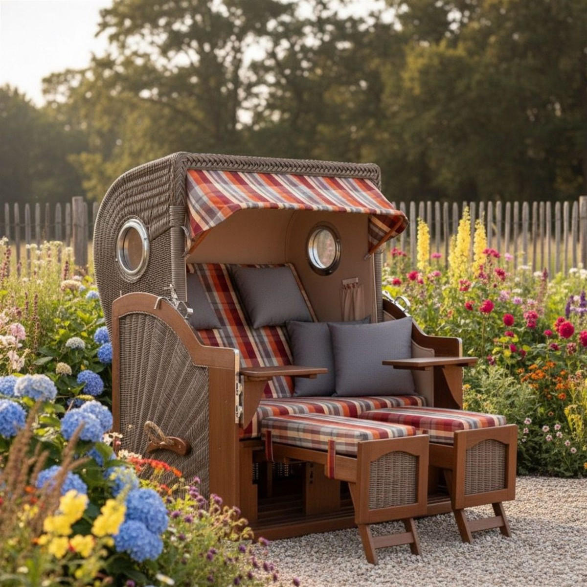 STRANDKORB 2-Sitzer Düne Mahagoni 584 - Rot/Braun, Holz (125/170/80cm) - Mr. Deko