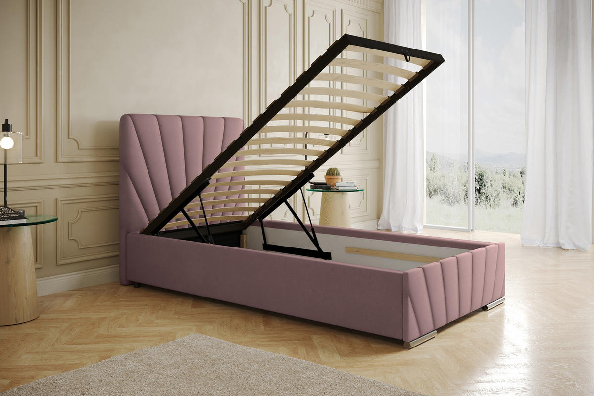 POLSTERBETT Ray 100 x 200 cm mit Bettkasten, Lattenrost und Bonnelmatratze - Rosa - Rosa, Holz (100/200cm) - Panda Möbel