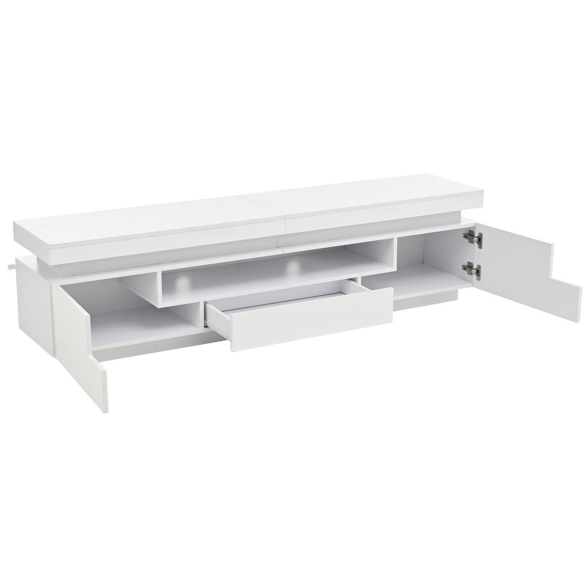 LOWBOARD 175/38/45 cm aus Spanplatte mit LED-Beleuchtung und Hochglanzfronten Weiß - Weiß, Holzwerkstoff (175/45/38cm) - Modenvie