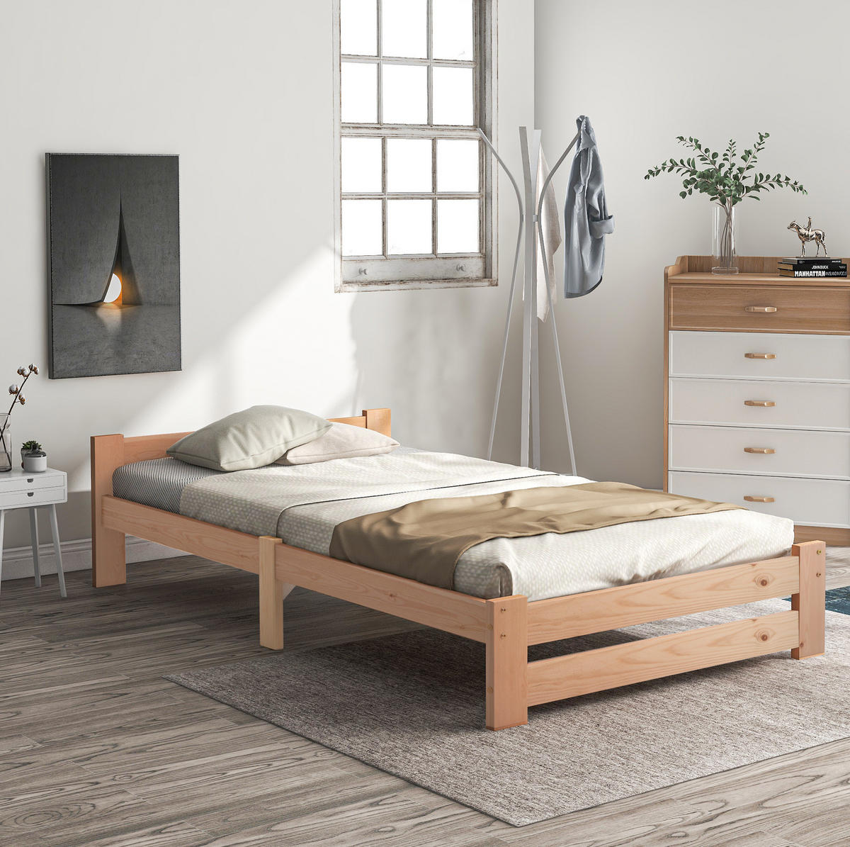 MASSIVHOLZBETT 90/200 cm aus Kiefer mit stabiler Konstruktion und Komforthöhe, Natur - Naturfarben, Holz (90/200cm) - Redom