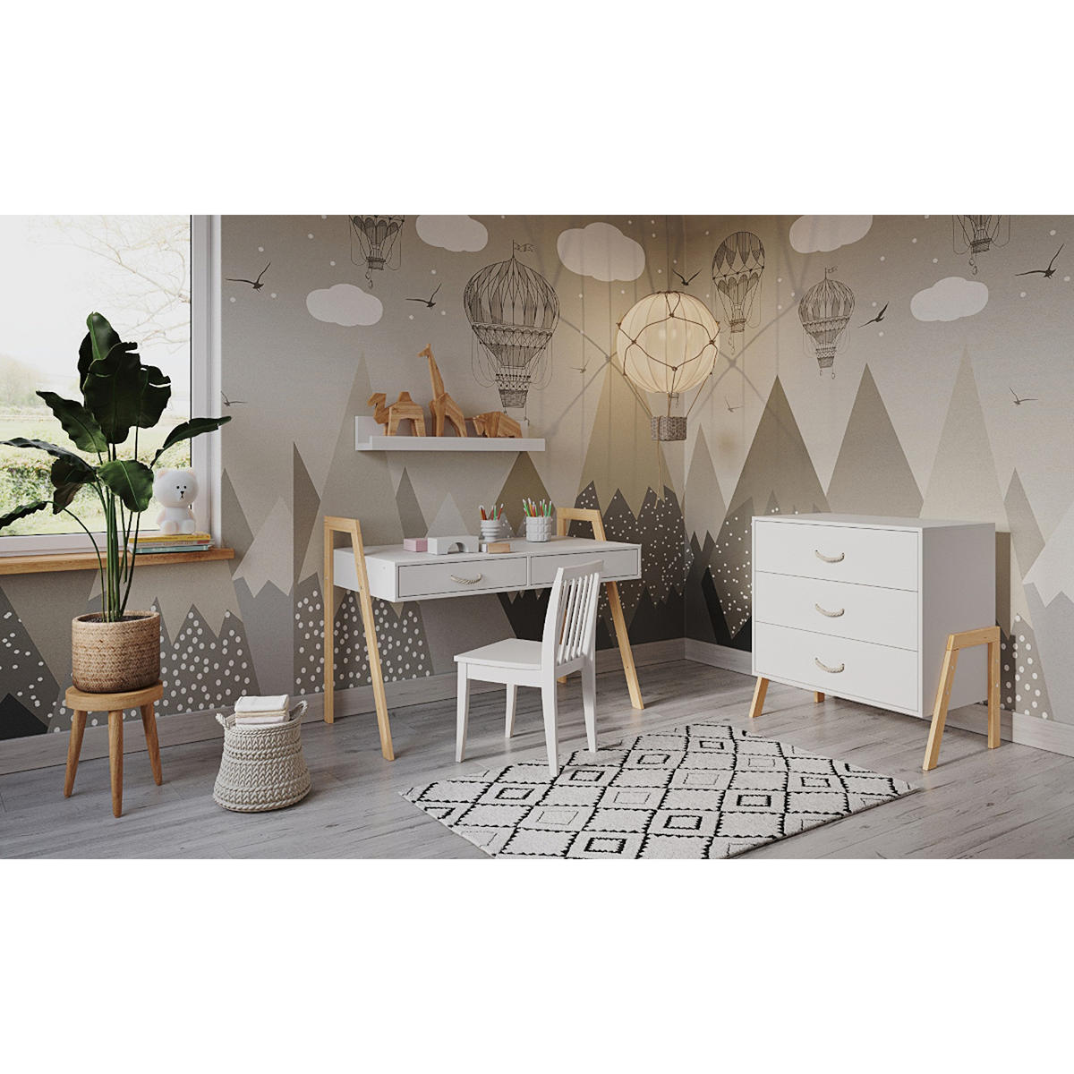 BABYBETT Liv, Mitwachsendes, Schreibtisch 2in1 Weiß und Kiefer - Kieferfarben, Holz (60/120cm) - Premiers Moments
