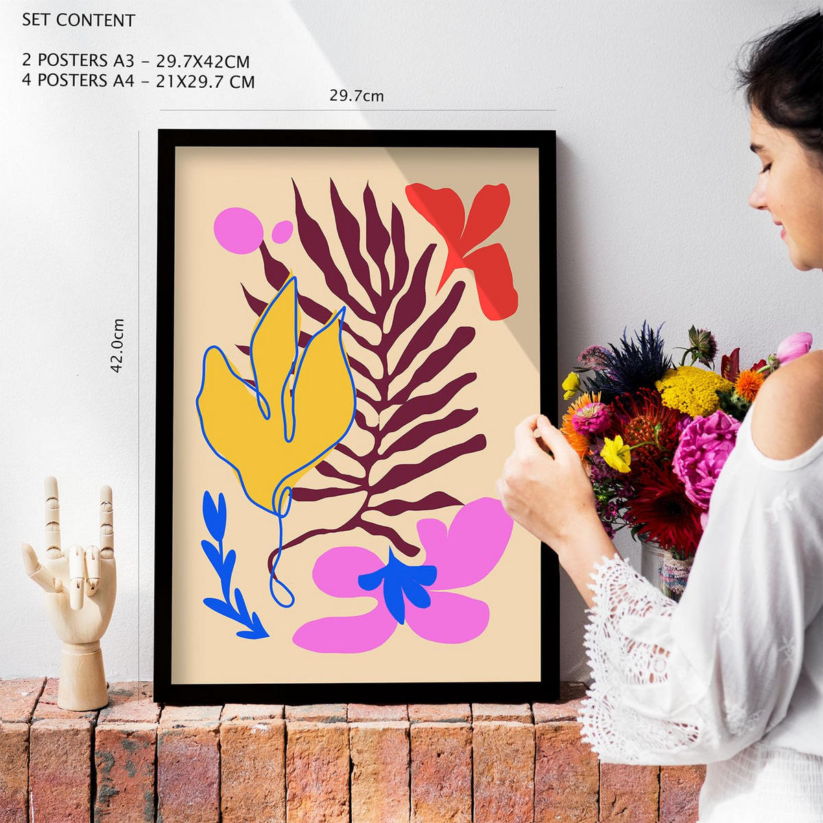 POSTER Set Mit 6 Malerische Tierästhetik Größe A3 & A4 Rahmen aus hellem Holz - Beige, Papier (29.7/1cm) - Nacnic