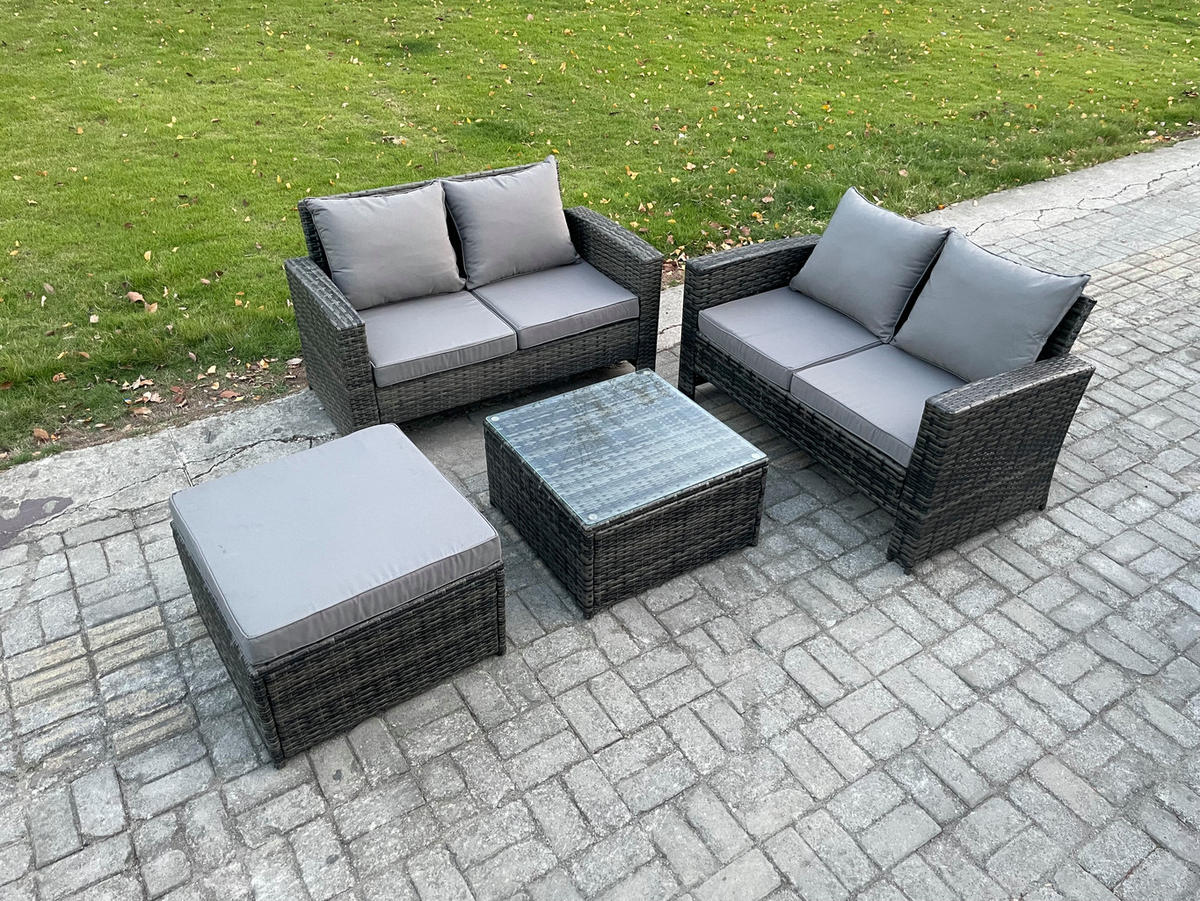 GARTENSOFA Hohe Rückenlehne Polyrattan Dunkelgrau 7-Sitzer - Dunkelgrau, Metall - Fimous