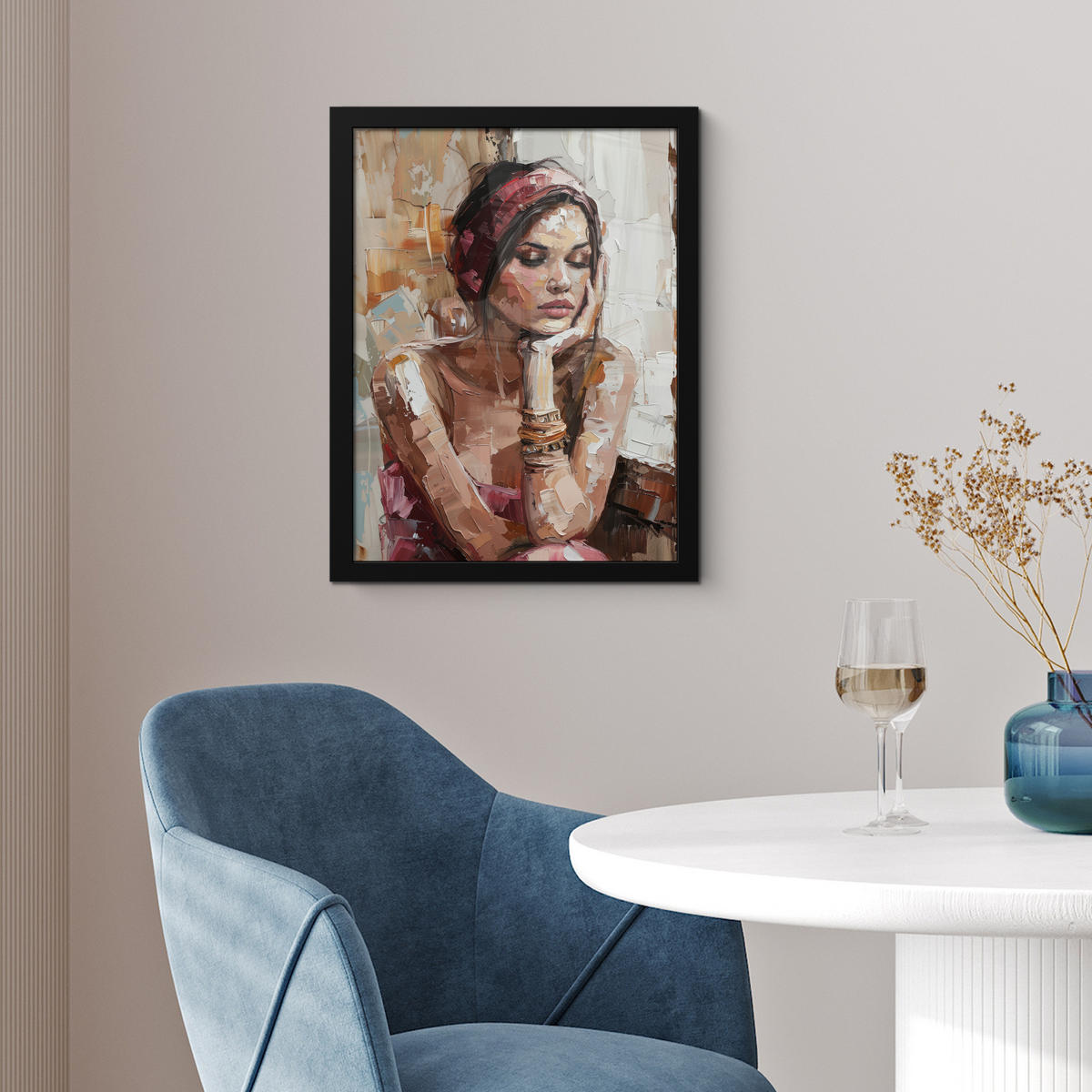 GERAHMTES BILD Frau - Lackierung - Porträt - Modern 30x40 cm - Altrosa, Papier (30/40cm) - MuchoWow