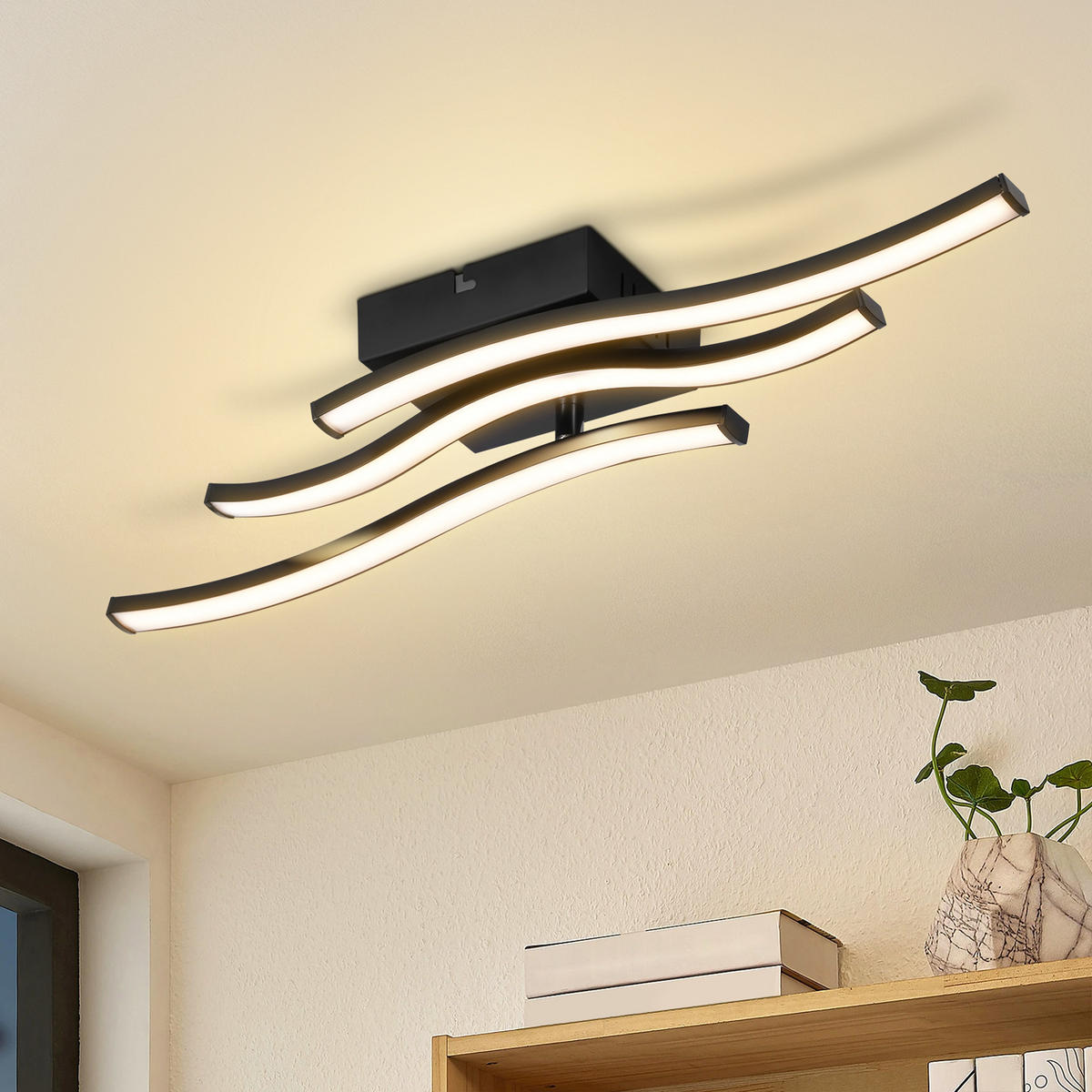 LED DECKENLEUCHTE Asteria 51.5/12/7.5 cm - Schwarz, Kunststoff (51.5/12/7.5cm) - ZMH