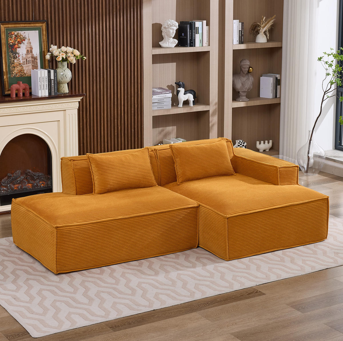 SOFA 235 cm Polyester Mustard Yellow mit 2 Kissen - Gelb, Textil (129/235cm) - Meubliv