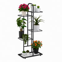 PFLANZENSTÄNDER Schwarz 5 Ablagen Stahl - Schwarz, Metall (45/96/22cm) - Relaxdays