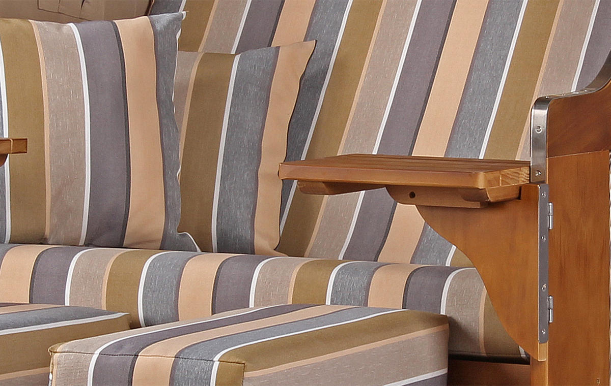 STRANDKORB Komplettset - Schleswig Pinie - PE mokka - Modell 557 - Graubraun, Holz (120/160/80cm) - bene living