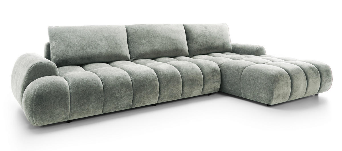 ECKSOFA 340 cm Valerio II, Schlaffunktion, Bettkasten, Rechts, Hellgrau - Hellgrau, Holz (177/340cm) - Emporius