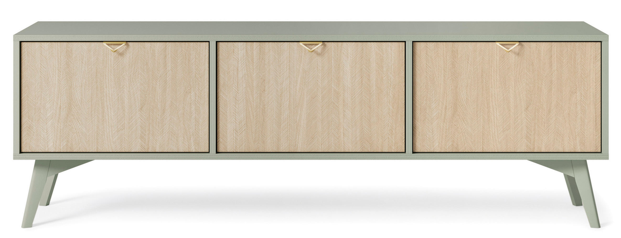 LOWBOARD Silva 158 cm in der Farbe Eukalyptus + Scandi-Fischgrätmuster mit Türen - Goldfarben/Grün, Holz/Holzwerkstoff (158/53/38cm) - Ravio