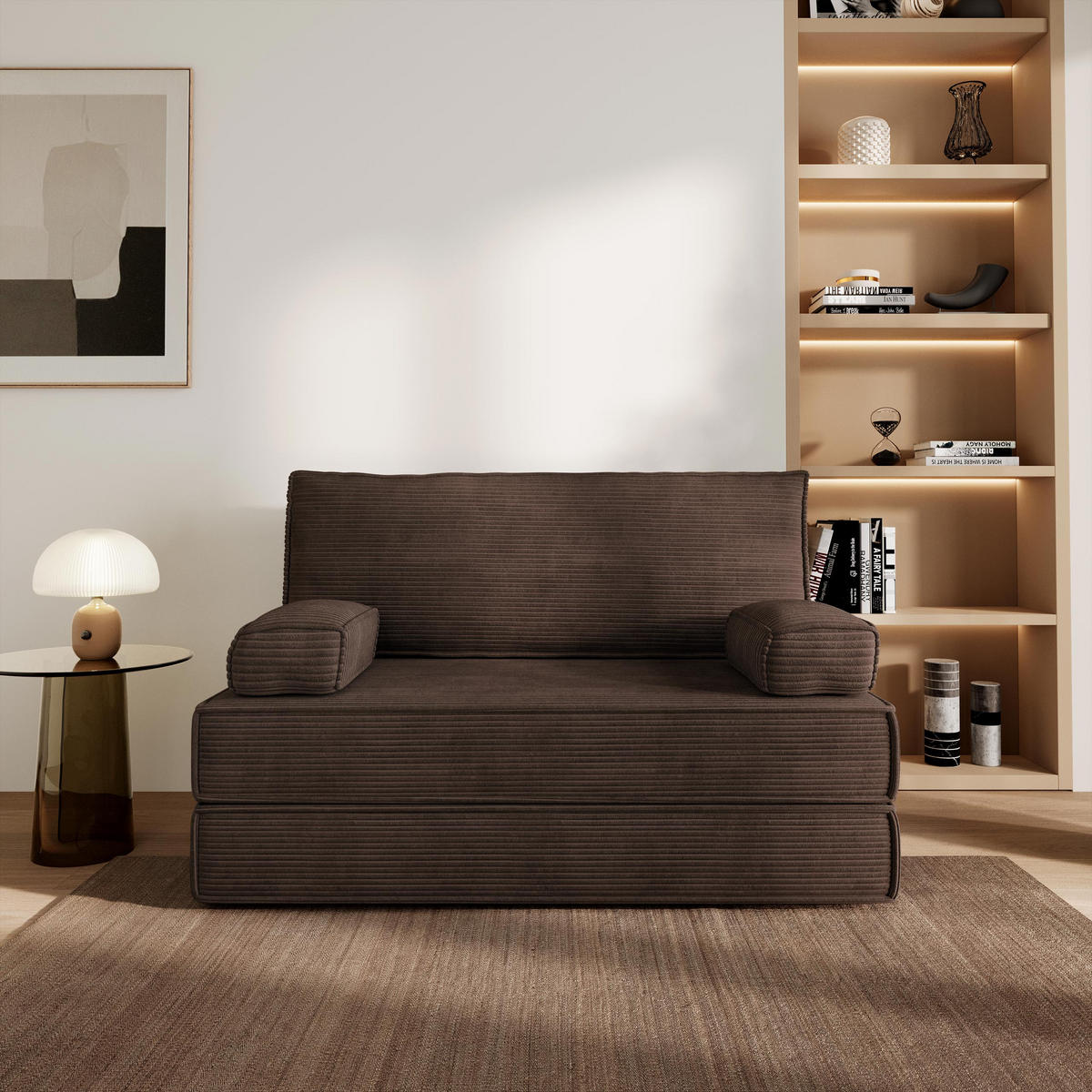BETTSOFA LADIA aus Schaumstoff Cordstoff Braun Schlaffunktion - Braun, Textil (140/86/60cm) - MASSENO