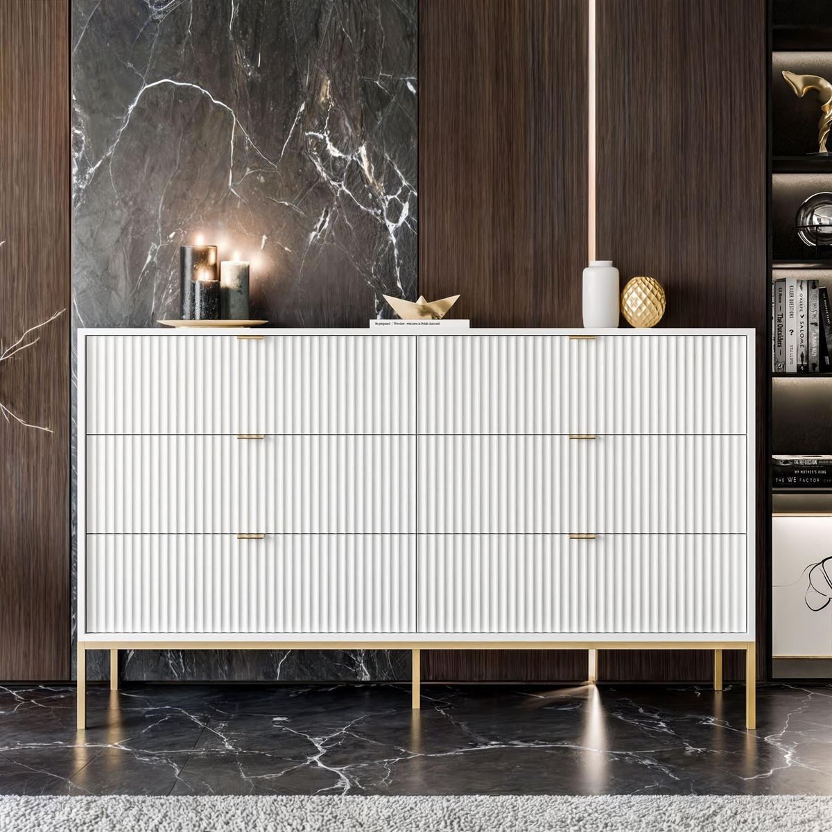 KOMMODE CORTADO GOLD KS154 MIT SCHUBLADEN WEISS - Weiß, Holzwerkstoff (154/91/39cm) - Lookway