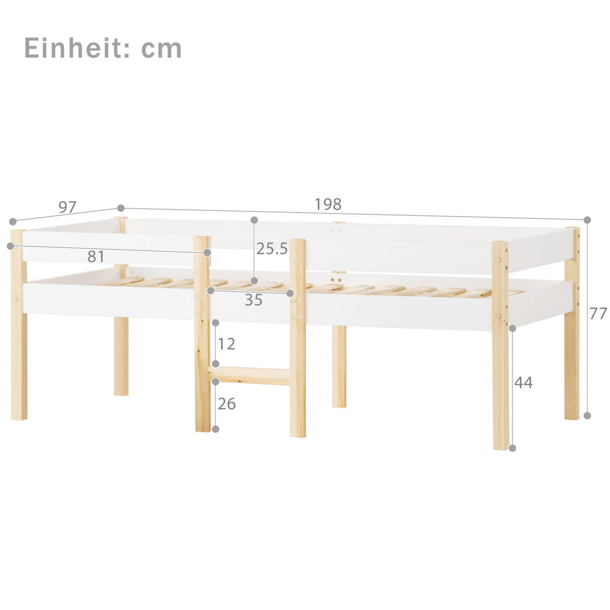 HALBHOHES Kinderbett 90/190 cm mit Rausfallschutz und Leiter, Weiß - Weiß, Holzwerkstoff (90/200cm) - Redom