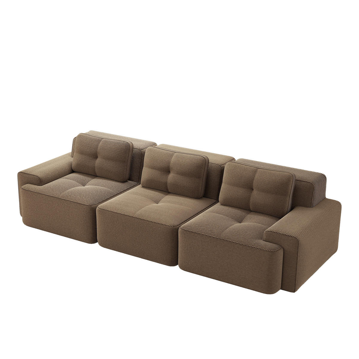 3-SITZER SOFA Modulares Boneless Cloud-Sofa Cord Braun Tiefsitz - Braun, Textil (293/69/104cm) - Urban Meuble