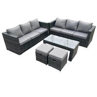 GARTENMÖBELSET mit Couchtisch Polyrattan 8-Sitzer - Dunkelgrau/Grau, Glas/Kunststoff - Fimous