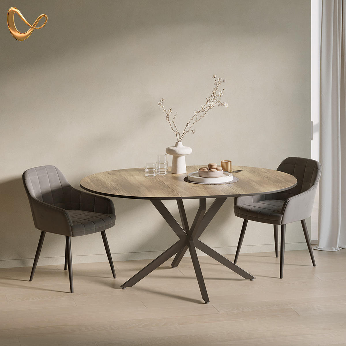 ESSTISCH Firenze Schwarz/Eiche rustikal 120 x 120 cm ausziehbar - Wildeiche/Schwarz, Holzwerkstoff (120/120/76.5cm) - Livinity®