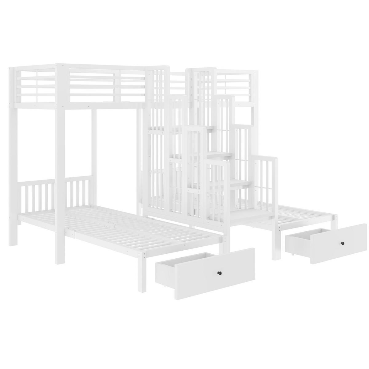 ETAGENBETT 90/200 cm mit Treppe und Schubladen, DE-41595, in Weiß - Weiß, Metall (90/200cm) - ComfortXL