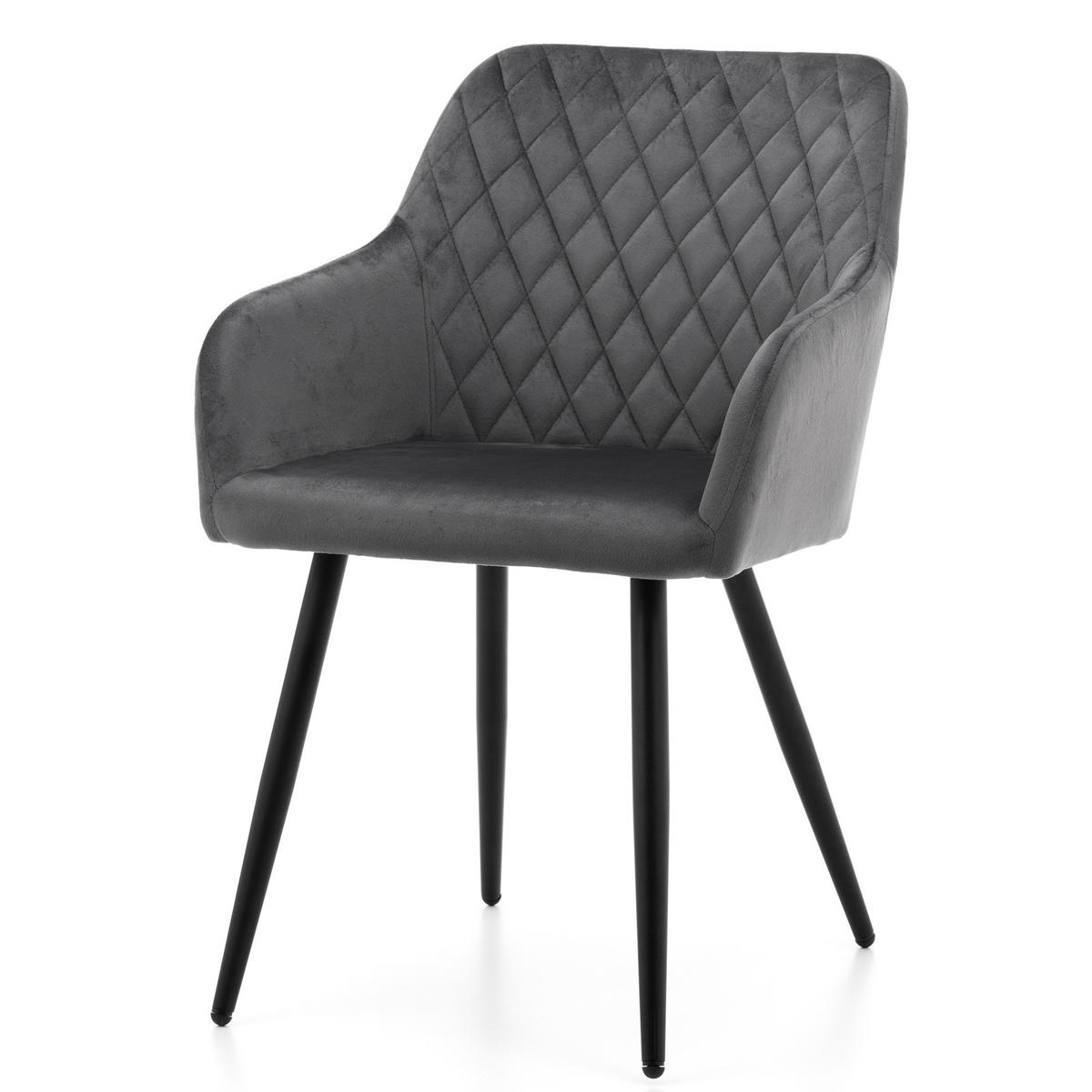 STUHL TODI gepolstert mit Steppung - grau - Samt Velours - Schwarz/Grau, Textil/Metall (56/85/62cm) - NEW HOME