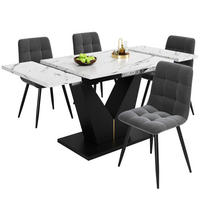 ESSTISCHSET 5-Teilig U-Form 4 Graue Samtstühle, Weiß Marmor, Schwarz - Multicolor, Holzwerkstoff (140/75.5/75cm) - FLIEKS