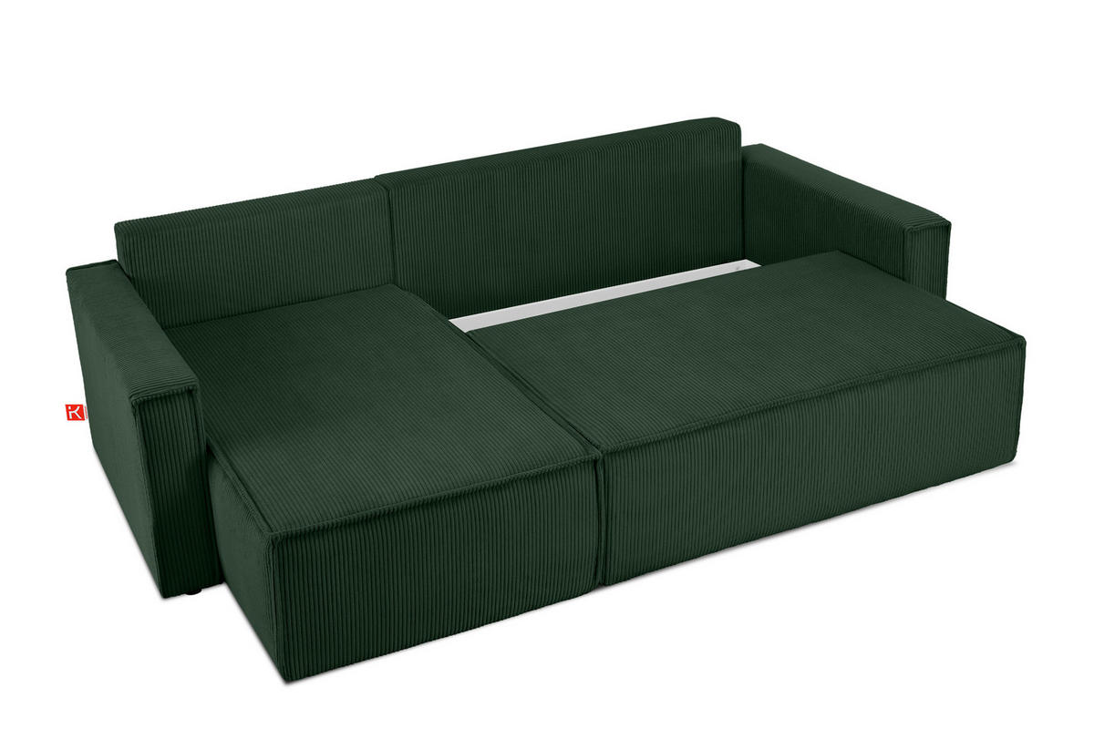 ECKSOFA-LINKS/RECHTS NAPI Schlaffunktion mit Cordbezug, dunkelgrün - Dunkelgrün/Schwarz, Textil (246/148cm) - KONSIMO®