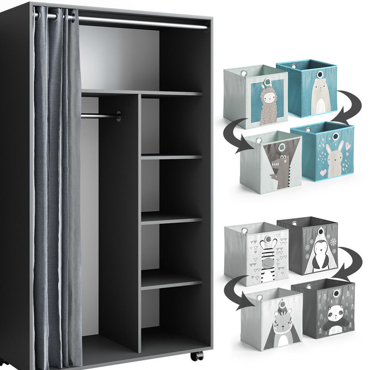 KLEIDERSCHRANK Doros Grau 100 x 168 cm offen, mit Rollen - Grau, Holzwerkstoff (100/168/50cm) - Vicco